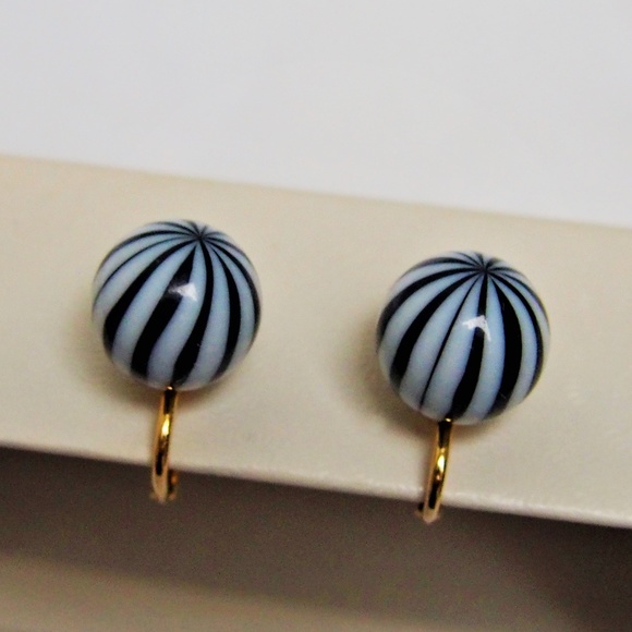 Vintage Jewelry - Striped Ball Earrings! Mix/Match Sale 2/$10!